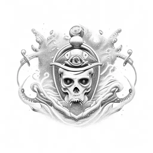 sea life, farer, ship, poseidon tattoo design idea