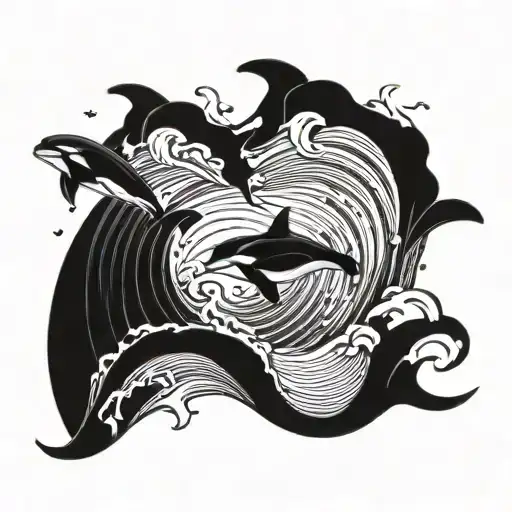 A orca breaches out of waves tattoo design idea