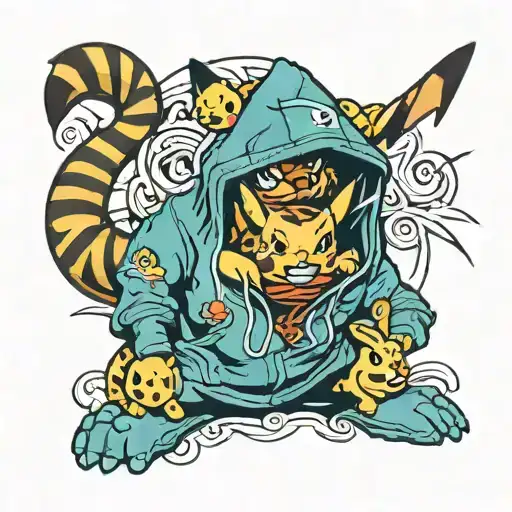 Pikachu and Tigger with other's hoodie tattoo design idea