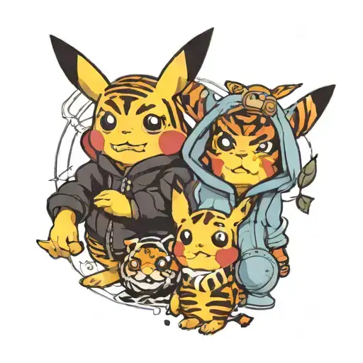 Pikachu and Tigger with other's hoodie tattoo design idea