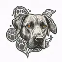 labrador retriver face in paw print inside tattoo design idea