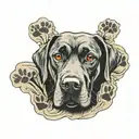 labrador retriver face in paw print inside tattoo design idea