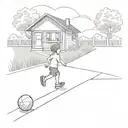 little kid playing basketball in driveway leading to tiny house tattoo design idea