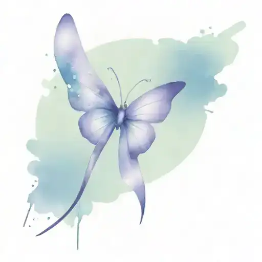 purple cancer ribbon with a butterfly a sewing needle and a airplane  tattoo design idea