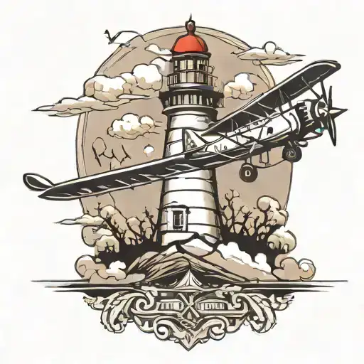lighthouse with airplane    tattoo design idea
