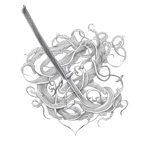 Sword with vines wrapping around it tattoo design idea