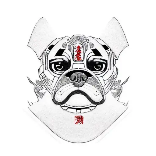 transformers body with the head of a pug tattoo design idea