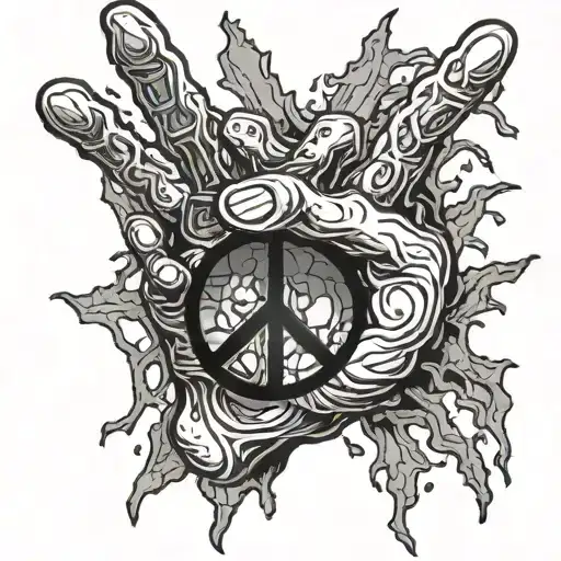 zombie hand peace sign intertwined tattoo design idea