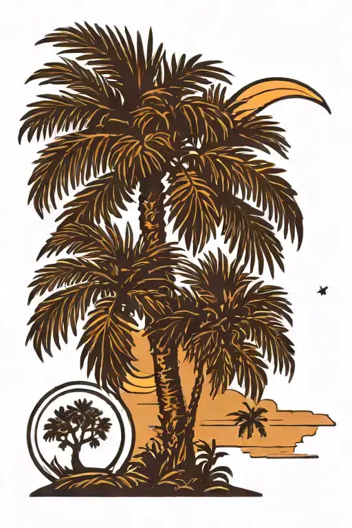 Palmetto Tree and Crescent moon tattoo design idea