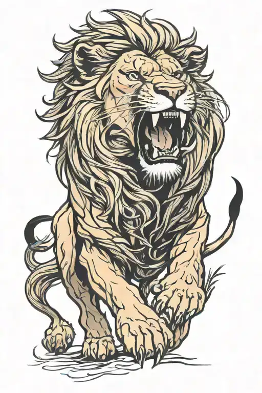 realistic lion roaring  tattoo design idea