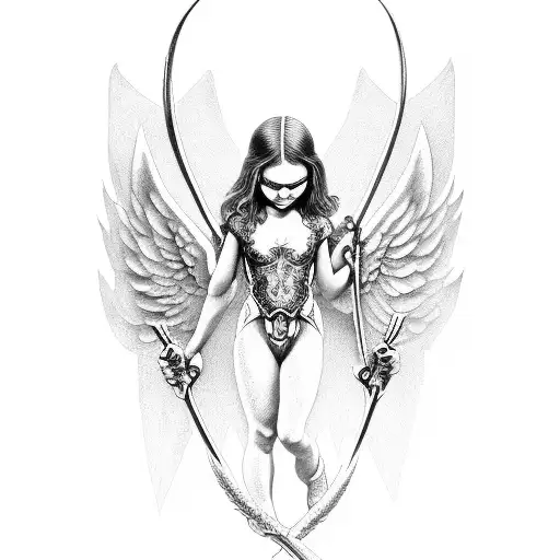 Evil Cupid angel with cross tattoo design idea