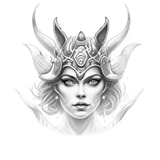 as Deusas Freya, Kali e Iansã compondo uma arte como se fossem 3 faces de umaúnica deusa tattoo design idea
