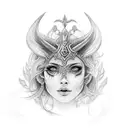 as Deusas Freya, Kali e Iansã compondo uma arte como se fossem 3 faces de umaúnica deusa tattoo design idea