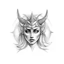 as Deusas Freya, Kali e Iansã compondo uma arte como se fossem 3 faces de umaúnica deusa tattoo design idea