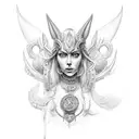 as Deusas Freya, Kali e Iansã compondo uma arte como se fossem 3 faces de uma tattoo design idea