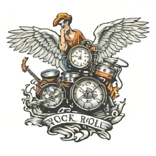 sign rock and roll et oréoles d'ange tattoo design idea