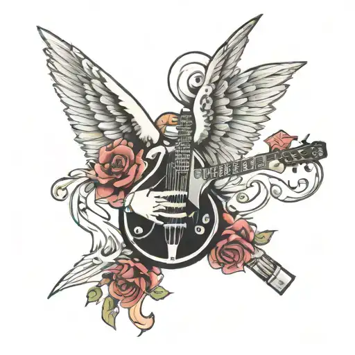 rock and roll symboll and angel with wings tattoo design idea