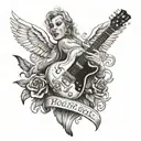 sign rock and roll et oréoles d'ange tattoo design idea