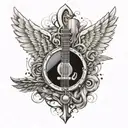 sign rock and roll et oréoles d'ange tattoo design idea