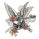 rock and roll symboll and angel with wings tattoo design idea