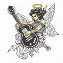rock and roll symboll and angel with wings tattoo design idea