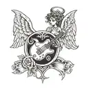 rock and roll symboll and angel with wings tattoo design idea