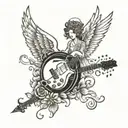 rock and roll symboll and angel with wings tattoo design idea