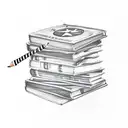 A captivating sketch-style tattoo of a stack of books with Diet Coke cans balanced on top, symbolizing the perfect combination of reading and your favorite drink tattoo design idea