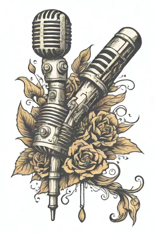 classic microphone with stripe and monofoil elements to fill tattoo design idea