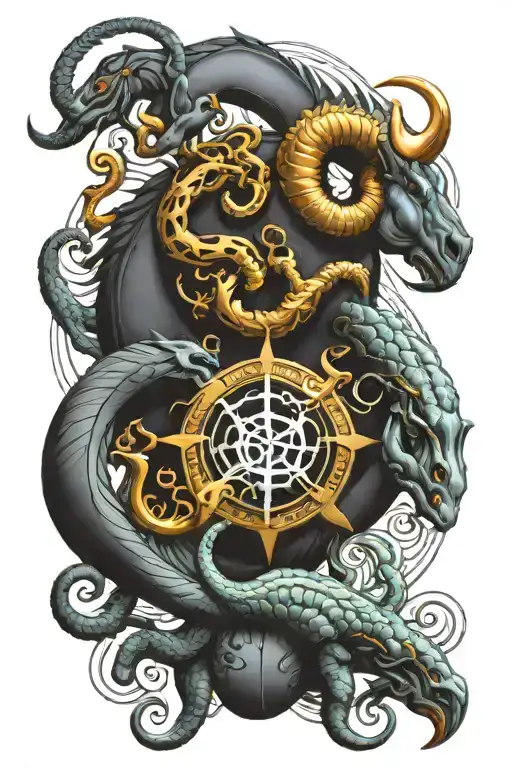 Capricorn, Aries and Scorpio zodiac signs intertwined tattoo design idea