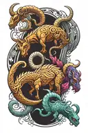 Capricorn, Aries and Scorpio zodiac signs intertwined tattoo design idea