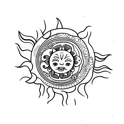 sun and elephant and forget me not flower tattoo design idea