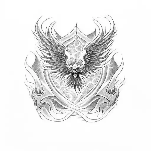 Chicano-inspired phoenix rising from ashes tattoo design idea
