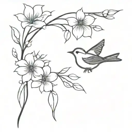 flowers with a songbird within tattoo design idea