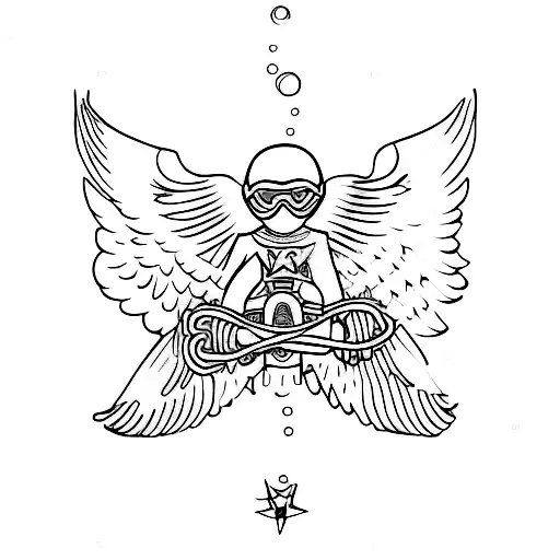 flying angel dive position, speed, top view tattoo design idea