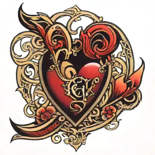 heart shaped with the letters G and V incorporated tattoo design idea