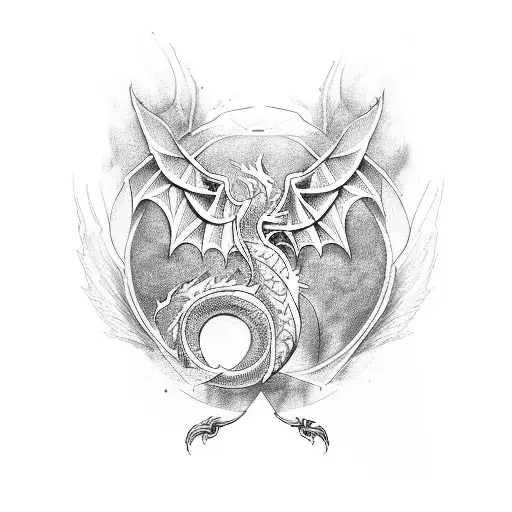 Modern interpretation of dragon and phoenix tattoo design idea