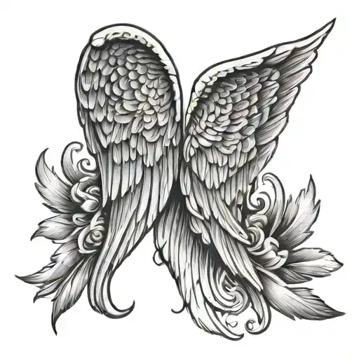 sheet with angel wing and angel wing with tattoo design idea