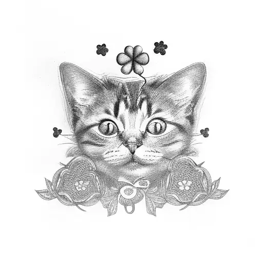 a four-leaf clover, but instead of leaves that are cat paws tattoo design idea