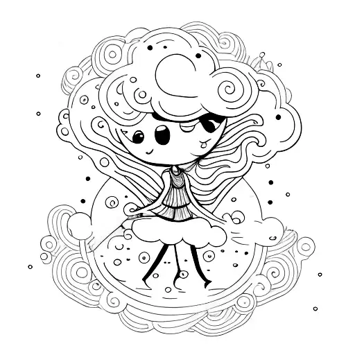 floating girl with head in a cloud tattoo design idea