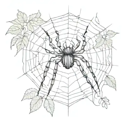 spider on a background of leaves and some web tattoo design idea