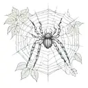 spider on a background of leaves and some web tattoo design idea