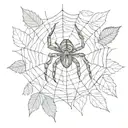 spider on a background of leaves and some web tattoo design idea