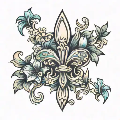 fleur de lis surrounded by lilies tattoo design idea
