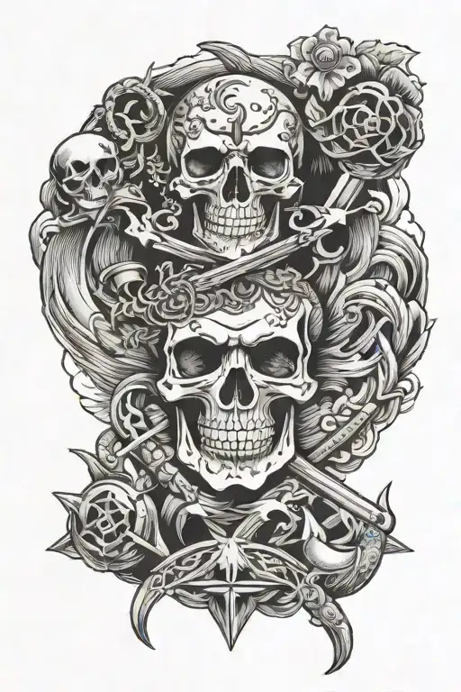 MARINE K-BAR WITH SKULL AND ANCHOR tattoo design idea