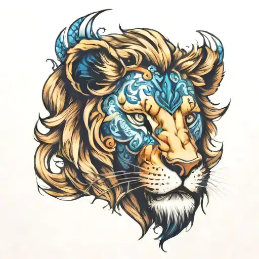 lion with blue eyes tattoo design idea