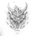 dragón rodeando una katana con flores de cerezo  tattoo design idea