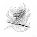 dragón rodeando una katana con flores de cerezo  tattoo design idea