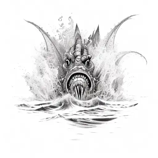 sea monster coming out of the waves tattoo design idea