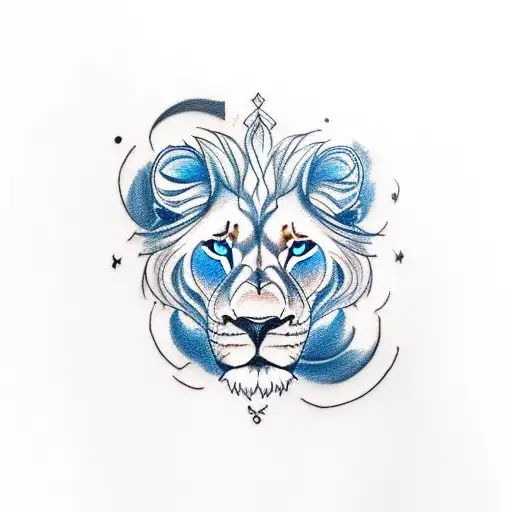 forearm tattoo sketch. lion with blue eyes. Below him is a lion cub with green eyes tattoo design idea